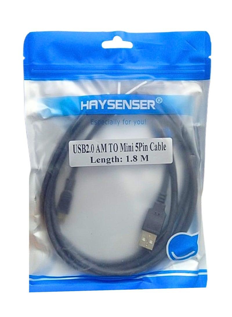 Haysenser كابل USB 2.0-AM إلى Mini 5Pin مع كابل شحن سريع بسرعة نقل 480Mbps بطول 1.8M - Image 1
